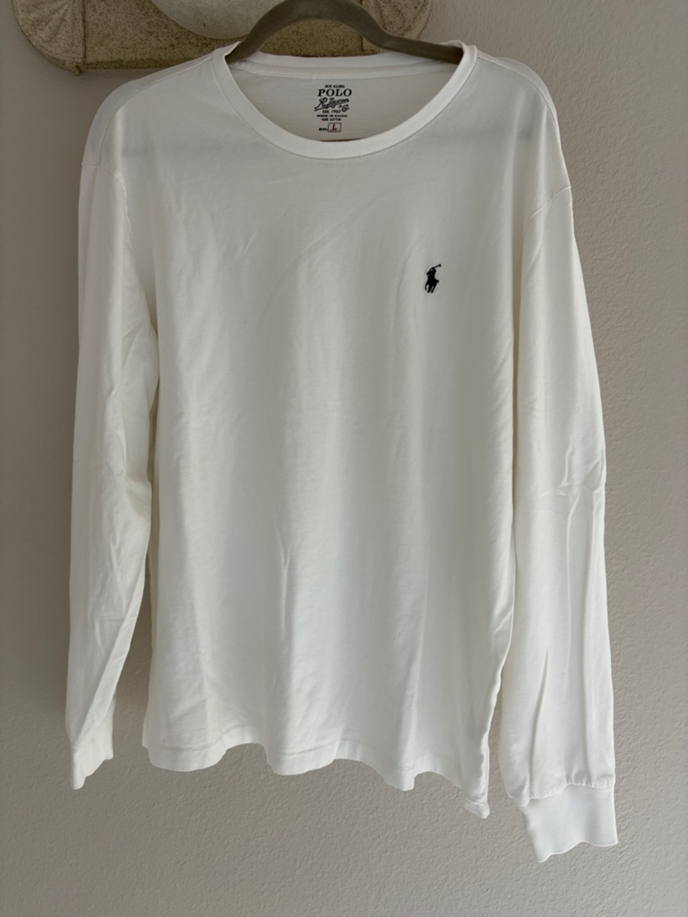 Polo by Ralph Lauren White Long-Sleeve Crewneck with Navy Pony